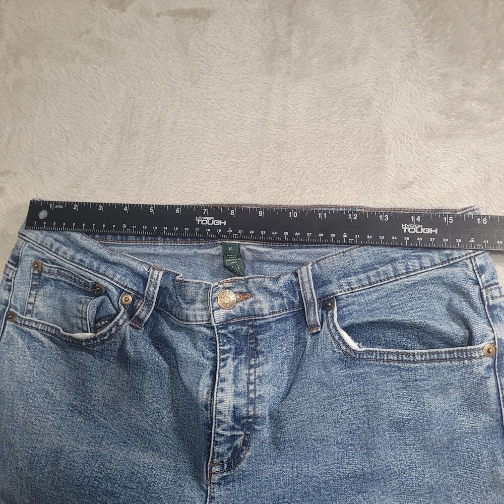 Lauren Ralph Lauren Straight Jeans Womens 14 Blue Light Wash Raw Hem Stretch - Picture 6 of 12